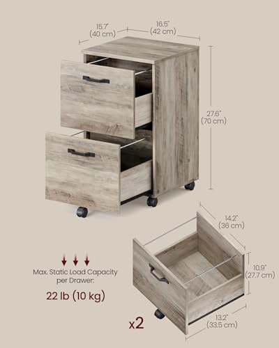 VASAGLE 2-Drawer File Cabinet, Small Rolling Filing Cabinet