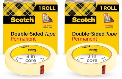 Scotch Double Sided Tape, 1/2 in x 900 in, Permanent, 1/Pack (665) (Pack of 2)