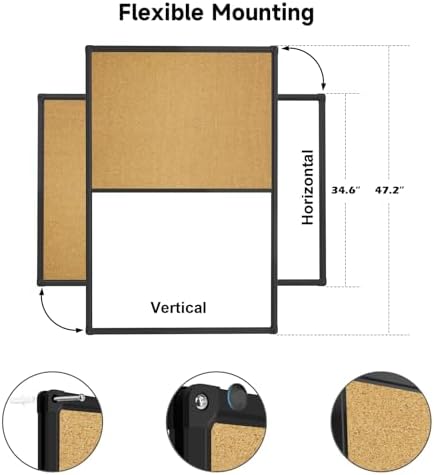XBoard Magnetic White Board and Cork Board Combo 48" x 36", Black Aluminum Frame