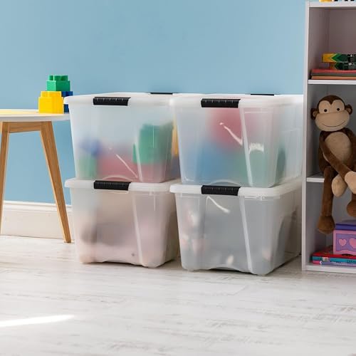 IRIS USA 4-Pack 40 Quart Storage Bins with Lids, Pearl