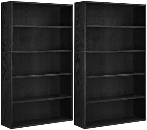 VASAGLE Set of 2 5-Tier Bookshelves, 30 Inches Wide, Adjustable Shelves
