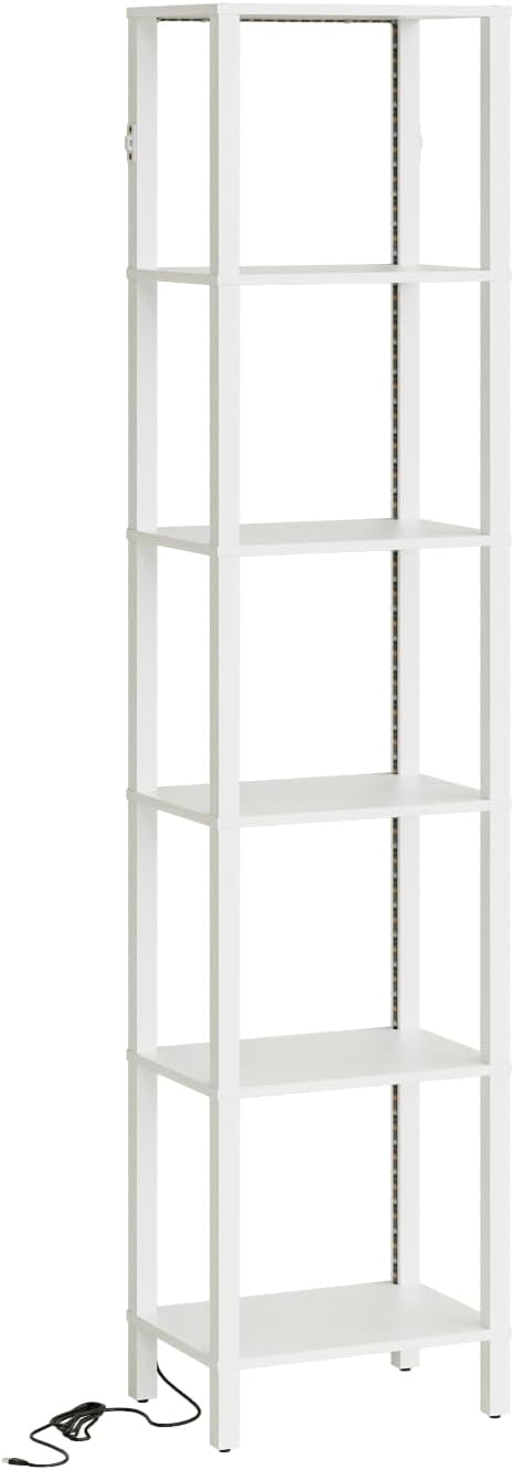 Open Book Shelf with LED Lights, 6 Tier Tall Bookshelf, Narrow Bookcase with Open Shelves, 14.57" x 10.63" x 65.83", Book Shelves for Living Room, Office, Study, White
