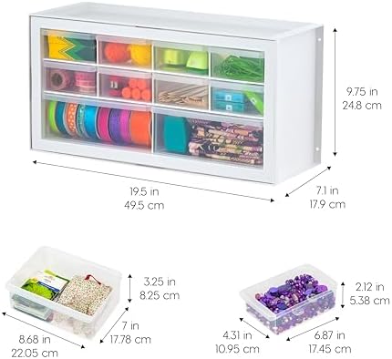 IRIS USA 10-Drawer Organizer, 2 Pack, Makeup Tool Craft Storage, White