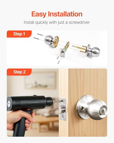 VEVOR Keyed Entry Door Knob, Satin Nickel Door Knob with Round Ball, Keyed Exterior & Thumb Turn Lock Interior, All Metal Doorknobs Hardware with Lock and Keys, Modern Design for Bedroom & Bathroom