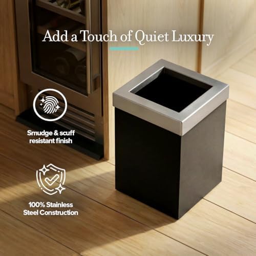 Gatco Small Bathroom Trash Can with Lid, Square 3 Gallon Stainless Steel Wastebasket, Under Sink, Matte Black and Satin Nickel, for Bathroom, Bedroom, Office (1915SN)