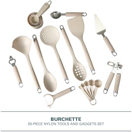 Gibson Home 20-Piece Kitchen Gadget & Tool Set – Nylon Cooking Utensils Spatulas, Ladle, Skimmer, Serving Spoons, Measuring Cups & Spoons, Can Opener, Peeler, Ice Cream Scoop & More