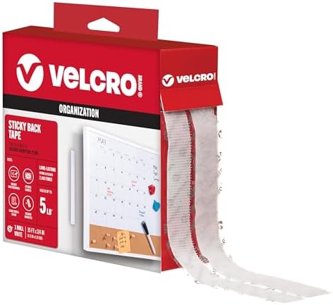 VELCRO Brand Sticky Back Hook and Loop Fasteners, White, 15 Ft Tape Roll
