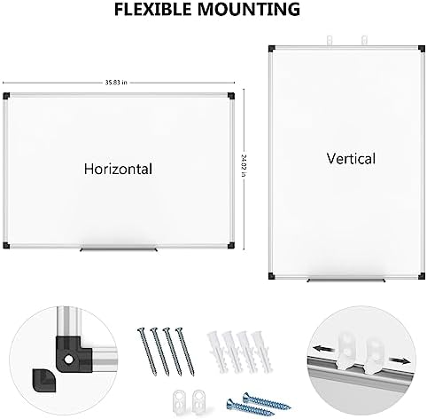 XBoard Magnetic Dry Erase Board 36 x 24 Inch, 3' x 2' White Board for Wall | Silver Aluminum Frame Presentation Board for Home Office Classroom (Pack of 2)