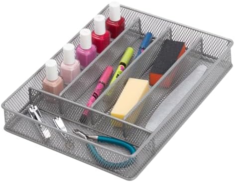 Honey-Can-Do KCH-02154 Steel Mesh 5-Compartment Cutlery Utensil Organizer, Silver