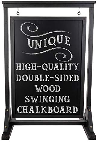 Black Handcrafted Chalkboard Sign: Uniquely Designed Wooden Sidewalk Sign Message Board with Double Sided Display. Alternative to A-Frame & Sandwich Board Signs. Use Chalk or Liquid Chalk Markers.