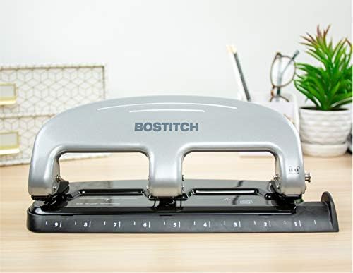 Bostitch Office EZ Squeeze 3-Hole Punch, 20 Sheet Capacity, Reduced Effort, No Jam Technology, Silver