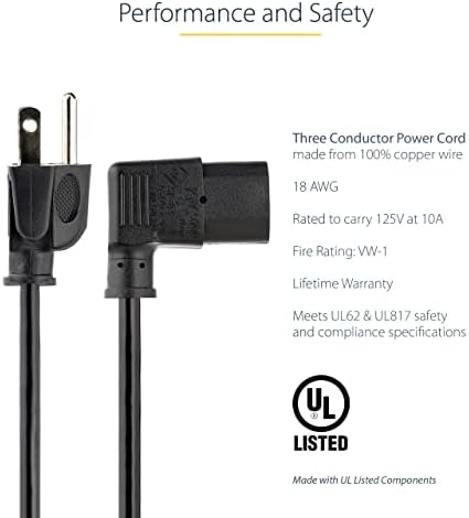 StarTech 3ft Right Angle Computer Power Cord, 10A 125V, 18AWG (PXT101L3)