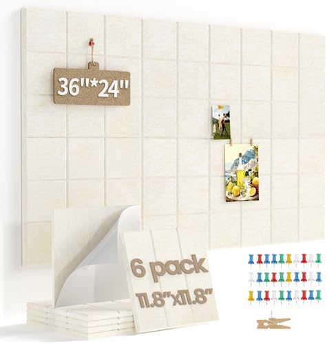 Large Felt Bulletin Board for Walls: 6-Pack Black Cork Board Alternative 11.8x11.8 Inch Peel and Stick Pin Board Wall Decor for Home Organization, Office Memo Board, Self-Adhesive Wall Tiles