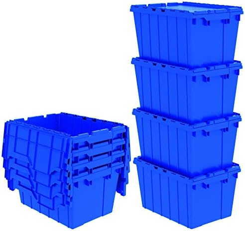 Akro-Mils 39120 Industrial Lidded Plastic Storage Container, Nesting and Stackable Plastic Storage Box with Lid Attached, Organization Tote for Garage and Warehouse, 21.5"x15.25"x12.5", Blue (6-Pack)