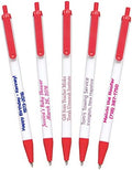 USA Made, Personalized Writing Ink Ballpoint Novelty Pens, Custom Printed with Your Logo & Text (Pack of 100 White Pens with Red Trim)