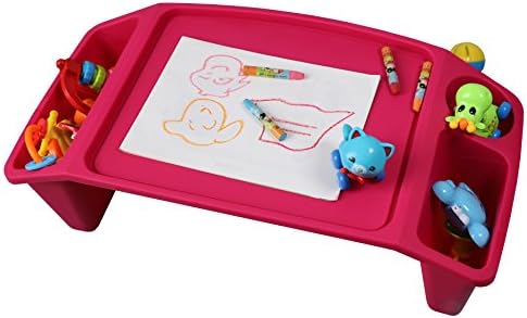 Basicwise Kids Lap Desk Tray, Portable Activity Table, Pink, Red
