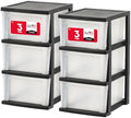 IRIS USA 3-Drawer Slim Narrow Storage Organizer, 2-Pack, Black/Clear
