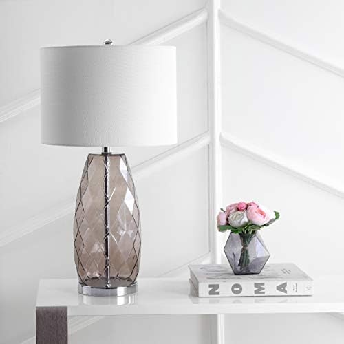 JONATHAN Y Juliette Modern Faceted Glass Table Lamp 26.5", Smoked Gray