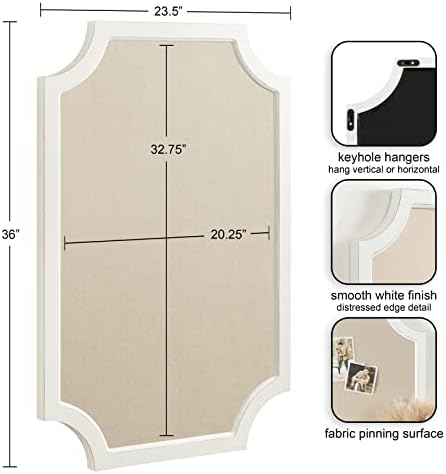 Hogan Framed Scalloped Decorative Wall Pinboard; White; 24 x 36; Rustic Modern Farmhouse Bulletin Board for Wall Organization and Decorative Displays