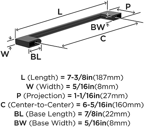 Amerock 10BX37133MB | Matte Black Cabinet Pull | 6-5/16 inch (160mm) Center-to-Center | 30 Pack | Cityscape | Furniture Hardware