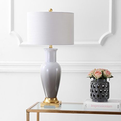JONATHAN Y Dip Dye 31.5" Ceramic Metal Bedside Table Lamp, White/Gray