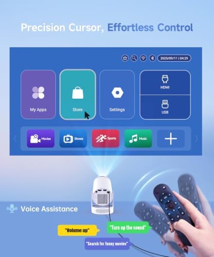 Magcubic Mini Projector with WiFi 6 and Bluetooth 5.4, Portable Projector 4K Support, 5W Soundbase Speaker, Auto Vertical Keystone 180°Rotatable Smart Proyector for Movie Home Outdoor