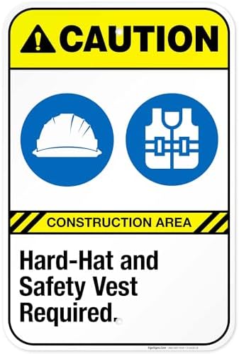 Hard-Hat and Safety Vest Required Sign, ANSI Caution Sign,