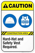 Hard-Hat and Safety Vest Required Sign, ANSI Caution Sign,