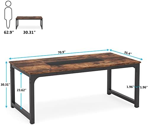 Tribesigns Modern Computer Desk, 70.8 x 35.4 inch Large Executive Office Desk Computer Table Study Writing Desk Workstation for Home Office,Rustic/Black