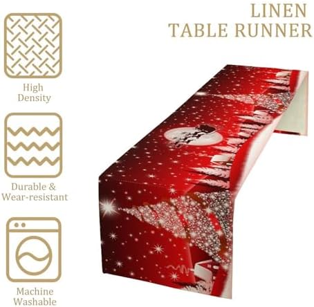 Merry Christmas Table Runner Red Snowflakes ,Xmas Ball Ornaments Snow Red Table Runners for Dinning Table,Snowflake Sparkle Kitchen Decor,Holiday Dinner Decoration-13x120 Inch