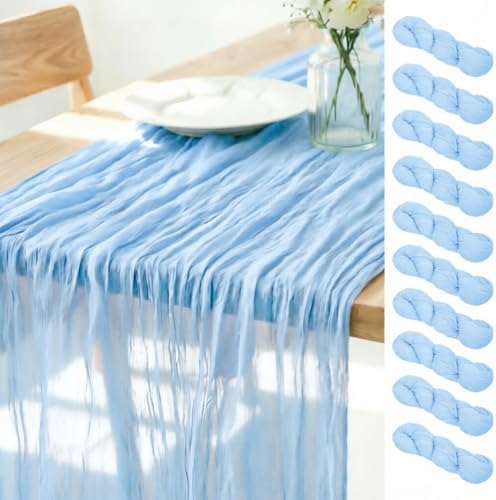 Light Blue Cheesecloth Table Runner Fall Boho Wedding Birthday Home Decor
