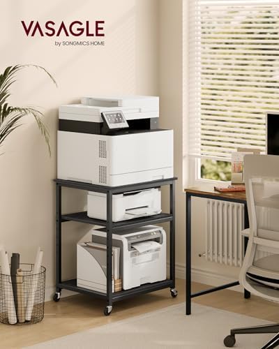 VASAGLE 3-Tier Printer Stand with Locking Wheels, Under Desk Printer Table