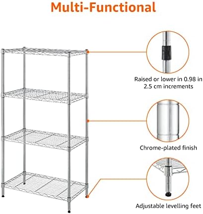 Amazon Basics 4-Shelf Adjustable Storage Shelving Unit for Garage, Steel Wire Rack, 200 Pound Loading Capacity per Shelf, 13.4"D x 23.2"W x 48"H, Chrome