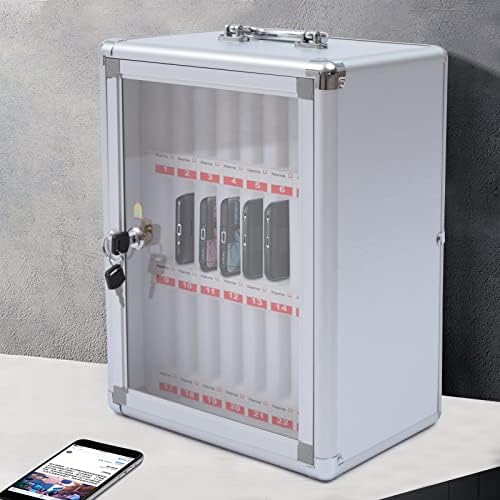 Cell Phone Cabinet,Aluminum Alloy Pocket Chart Cell Phones Storage Cabinet, Cell Phone Locker,Wall-Mounted with a Locked,for Classroom, Office, Gym (24 Slots Silver)