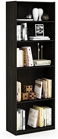 Furinno JAYA Book Shelf, 5-Tier Bookshelf, Bookcase with Adjustable Shelves, 9.5" x 24.5" x 71.2", for Organization and Storage, for Living Room, Bedroom, Home Office, Espresso