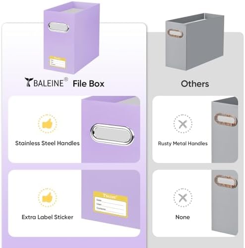 BALEINE 8PK File Organizer Box, Cardboard File Folder Organizer with Handle | Strong Corrugated Paper Core, Label Stickers for Identification, Hanging File Folder Organizer, Home Office Document Storage