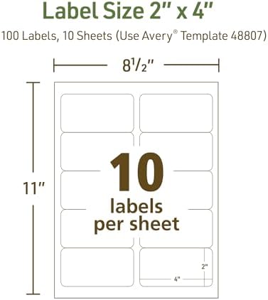 Avery EcoFriendly Recycled Shipping Labels, 2" x 4", Matte White, Permanent Adhesive, Laser & Inkjet Printers, 100 Total, Great for Shipping and Mailing, Product Merchandising, and More (48807)