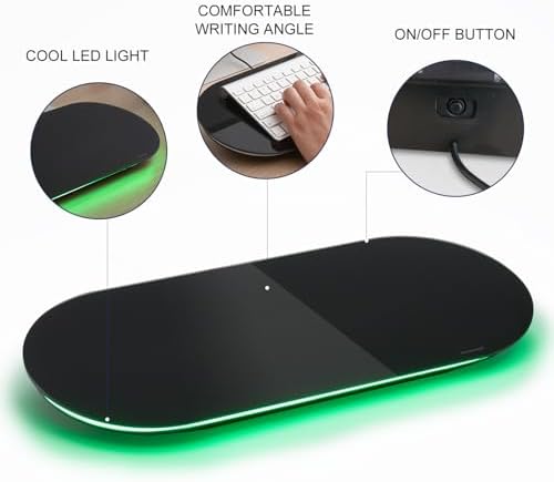 TSJ OFFICE Glass Desktop Whiteboard - 17 X 7 Inches Black Board Green Light
