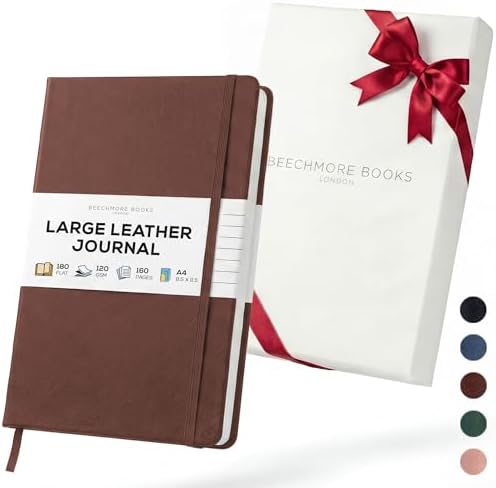 BEECHMORE BOOKS A4 8.5x11.5 Lined Leather Journal For Men 120 GSM, Gift Box