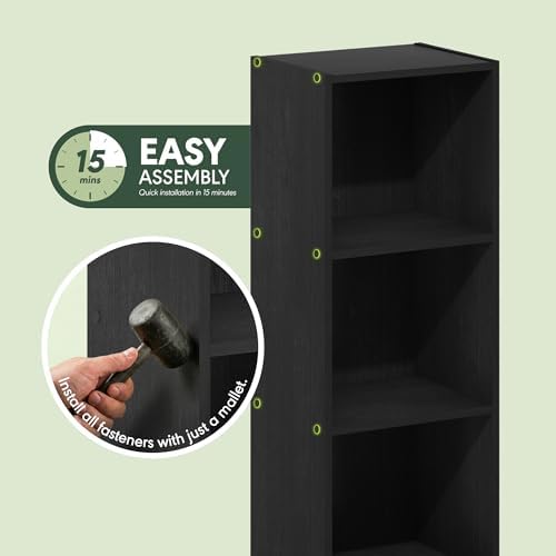 Furinno Pasir 3-Tier No Tool Assembly Open Shelf Bookcase, Blackwood