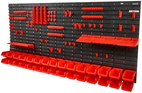 VEVOR Wall Mounted Storage Rack System, 30-Bin Parts Rack Organizer with Wall Panels/Tool Holders/Hooks, Garage Plastic Shop Tool Organizer for Nuts, Bolts, Screws, Nails, Beads, Buttons