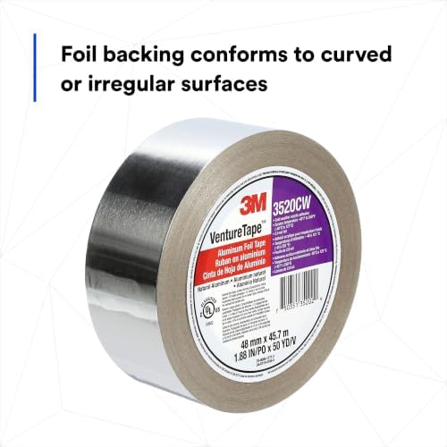 3M Venture Tape Aluminum Foil Tape 3520CW, Silver, 48 mm x 45.7 m, 3.7 mil