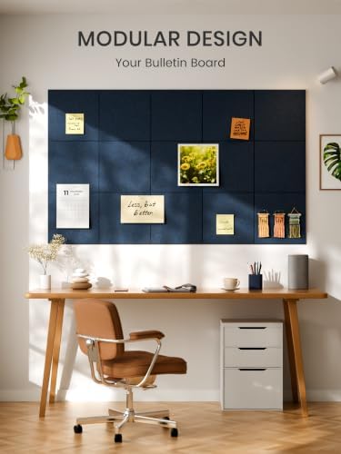 Bumusty 48"x 36" Large Felt Bulletin Board Tiles, Carbon Blue