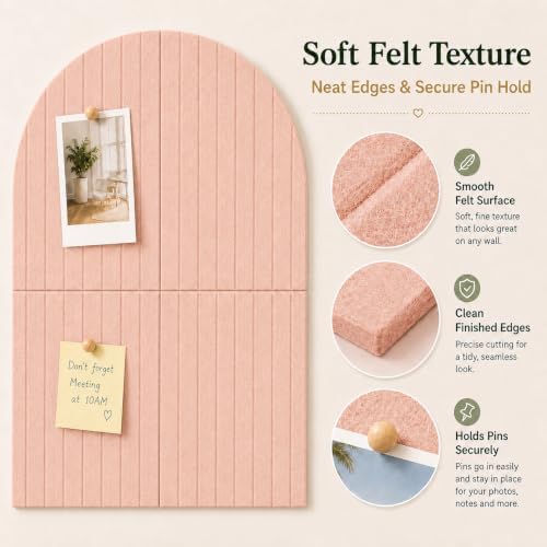Arched Felt Bulletin Board for Home Office, Bedroom & Classroom Wall Decor, Large 36 x 24 Felt Pin Board with 6 Customizable Tiles and Adhesive Tabs for Photos & Memos