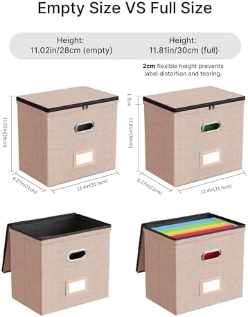 Oterri File Box Small 1-Pack Mesh Pockets Hanging Organizer for Letter-Size | Dustproof Lid. 3 Mesh Pockets. Collapsible Scratch-Resistant GRS Linen. Slide Rails. Office, Home, Dorm