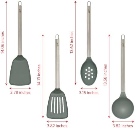 Glad Kitchen Utensils Set, 8pcs - Nonstick Cooking Tools with Stainless Steel Handles & Rotating Utensil Holder - Turners, Ladle, Spoon, Tongs, Spaghetti Server, and Skimmer - Dishwasher Safe, Green