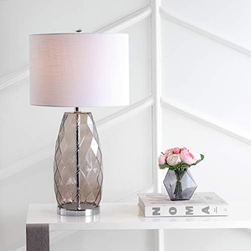 JONATHAN Y Juliette Modern Faceted Glass Table Lamp 26.5", Smoked Gray