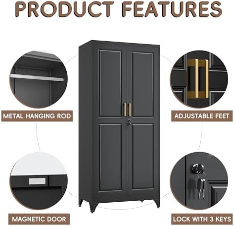 SteeLoong Armoire Wardrobe Closet,71" H Wardrobe Cabinet with Locking Doors