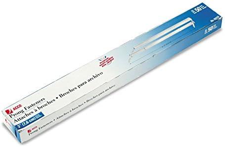 ACCO Prong Fasteners, Premium, 3" Capacity, 8.5" Centers, Complete Set, 50 per Box (70723), Silver