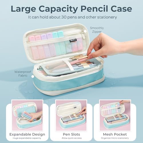 Nicpro School Supplies with Cute Pencil Case, 39 PCS Blue | Back to School Stationery Set, Essentials for College Nursing Student, 12 Pastel Highlighter, 6 Mechanical Pencil, 5 Gel Pen